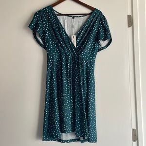 NWT New spring, summer dress turquoise teal deep V wrap medium